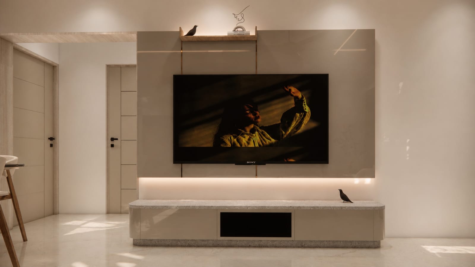 Media wall with concealed lighting
